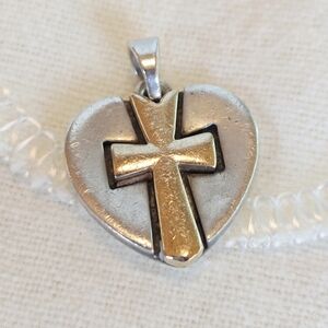 James Avery Sterling & 14K Retired Heart Cross Pendant